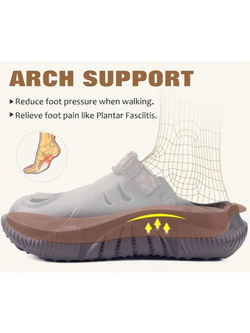 Men's Brown Khaki Recovery Clogs Comfortable Orthopedic Mules Thick Sandal Shoes